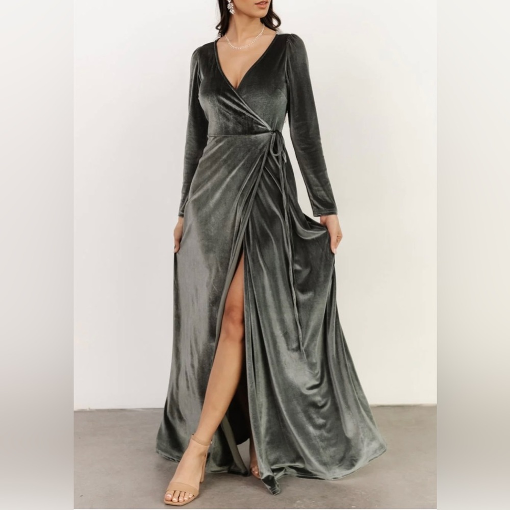Esmerelda Velvet Wrap Maxi Dress - Eucalyptus